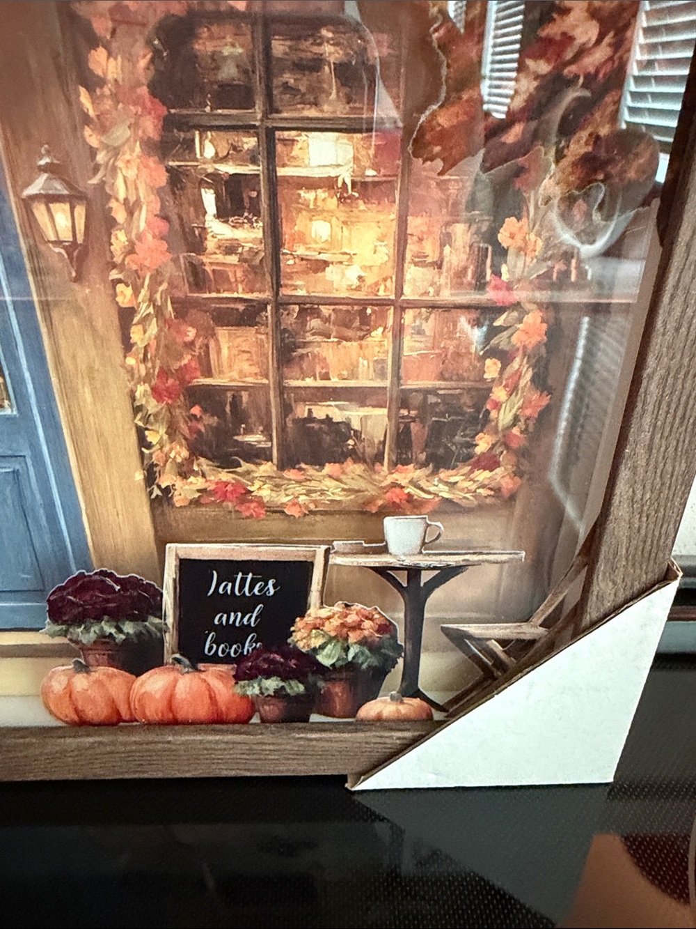 NWT-2026 Hobby Lobby Coffee Shop Wall Art Blue Door, Pumpkins, Brown Frame - Picture 7 of 7